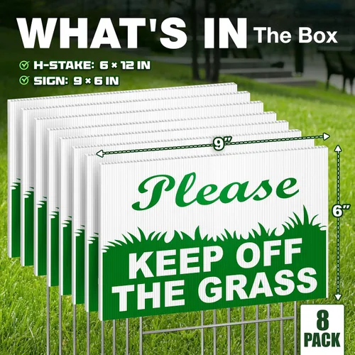 Vista 2 de Letreros con texto en inglés "Keep Off Grass para patio, plástico corrugado