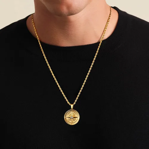 Vista 3 de KRKC&CO Coin Necklace Pendant, Gold Medallion Necklace Chain, CompassSt. ChristopherLionMedusaAngel Circle Vintage Coin Necklace For Men, Him