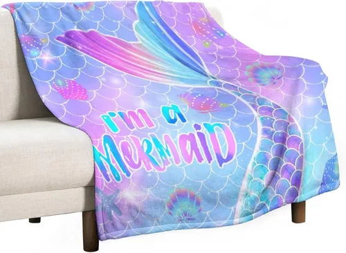 Vista 13 de Manta de cola de pez de sirena rosa con estampado de fondo de sirena para niña, 30 x 40 pulgadas
