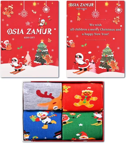 Vista 2 de Dsia Zamur Calcetines de cuello redondo para niños y niñas, paquete de 4 a 6 + caja de regalo, novedosos calcetines de pantorrilla coloridos