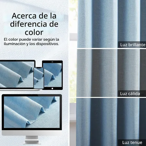 Vista 9 de Blue Pinch Pleated Linen Blend Full Blackout Curtains 84" Living Room 2pcs Azul