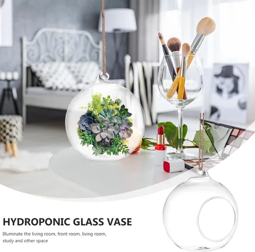 Vista 7 de Happyyami 6Pcs 10Cm Glass Hanging Terrarium Holder with 6M Jute Rope for Indoor Plant Decor, Succulent and Air Plant Vase Set, Home Hanging Planter