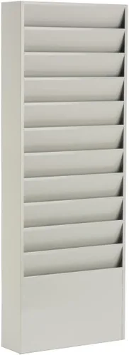 Vista 11 de Displays2go Estante para carpetas de archivos montado en la pared con 11 bolsillos escalonados Se adapta a tamaños de letra, magnético, de varios