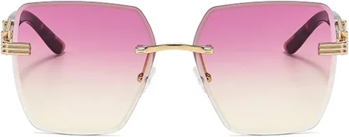 Vista 2 de Shiratori Rimless Cut Edge Womens Gradient Sunglasses Large Frame Sunglasses
