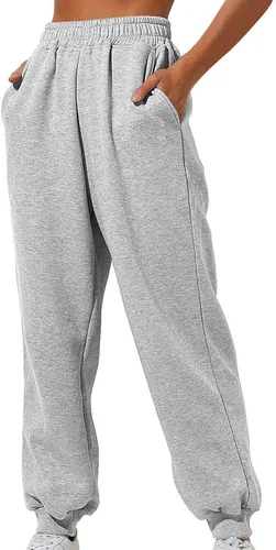 Vista 2 de Pantalones deportivos de cintura alta para mujer, cómodos pantalones de yoga de pierna ancha, cintura elástica casual con bolsillos para trotar