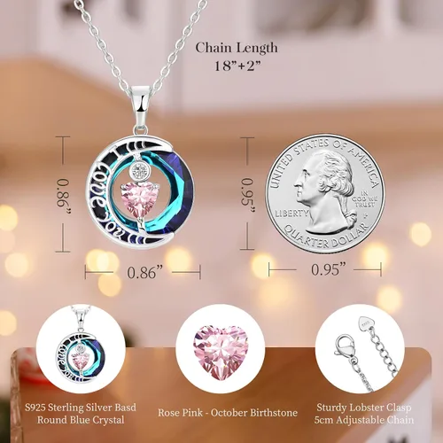 Vista 66 de Collares de cristal para mujer, regalos para aniversario de esposa, regalos de cumpleaños para mujeres, collar de zafiro azul con la frase "I Love