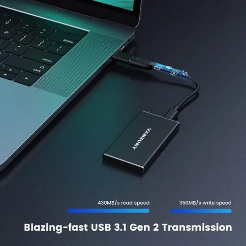 Vista 2 de Vansuny SSD externo portátil de 250 GB, USB 3.1 Gen2 430MB/s de transferencia de datos de alta velocidad, USB C Mini unidad de estado sólido externa