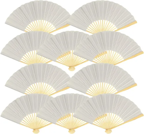 Vista 12 de Quasimoon PaperLanternStore.com Abanicos de mano de seda azul Arctic Spa de 9 pulgadas para bodas (paquete de 10)