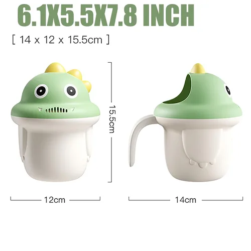 Vista 5 de Enjuague Champú Enjuagador Bebé Enjuague Taza de baño para bebé Enjuagador Lavar la taza de pelo protegiendo los ojos del bebé (verde)