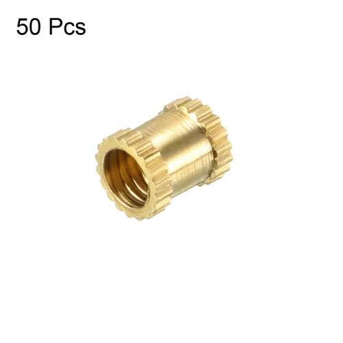 Vista 3 de uxcell Tuercas de inserción moleteadas – 50 piezas M3 x 0.197 in L x 0.157 in OD rosca hembra latón rosca inserción tuerca de incrustación