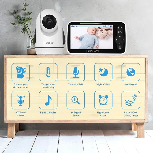 Vista 2 de HelloBaby Monitor de bebé sin WiFi de 5 pulgadas con cámara y audio