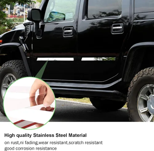 Vista 3 de Protector de puerta de moldura lateral para Hummer H2 2003-2009, kit de moldura de cuerpo de acero inoxidable