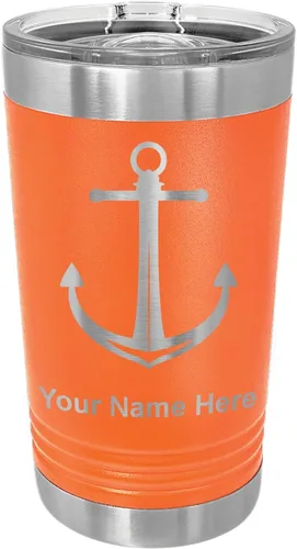 Vista 8 de LaserGram Vaso de pinta aislado al vacío de 16 onzas, ancla de barco, grabado personalizado incluido (negro)