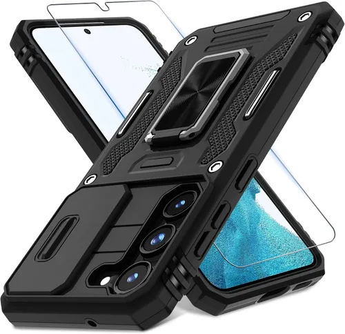 Vista 20 de DEERLAMN Funda para Samsung Galaxy S23 con Cubierta Deslizante para Cámara + Protector de Pantalla (2 Paquetes), Soporte de Anillo Giratorio