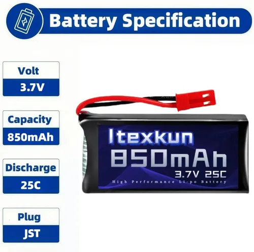 Vista 2 de Batería li-po de 3.7 V 850 mAh 25C JST Plug Baterías Lipo recargables con cargador USB para MJX X400 X400 W X800 Sky Viper S670 V950HD V950str s1750