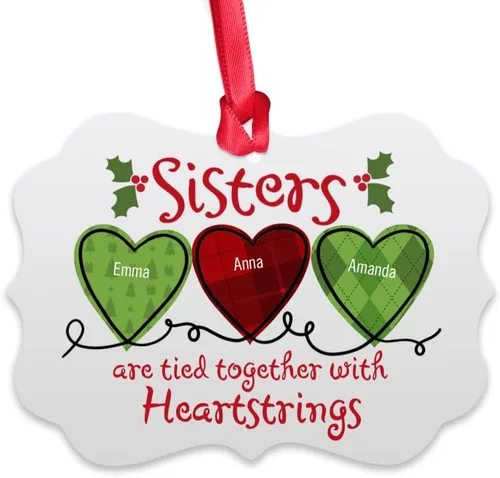 Vista 9 de Gossby Adorno de Navidad personalizado para hermanas y corazones – Regalo de Navidad personalizado para hermanas del alma para mujeres con diseño, 2