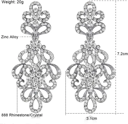 Vista 3 de mecresh Aretes colgantes de lágrima de boda con diamantes de imitación de cristal para novias, Cristal