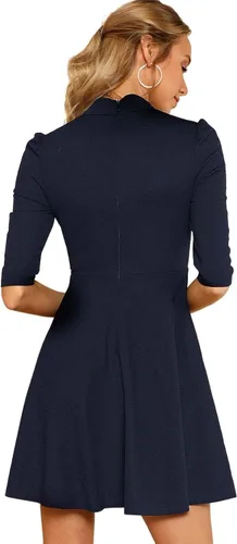 Vista 2 de Floerns Vestido de cóctel acampanado de manga corta con cuello alto falso para mujer