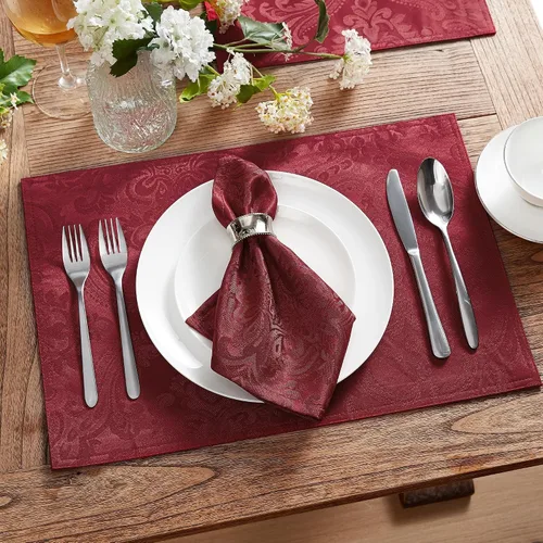 Vista 2 de Elrene Home Fashions Caiden Elegance Servilletas de tela de damasco impermeables, resistentes a las manchas y a las arrugas (juego de 4), 17 x 17
