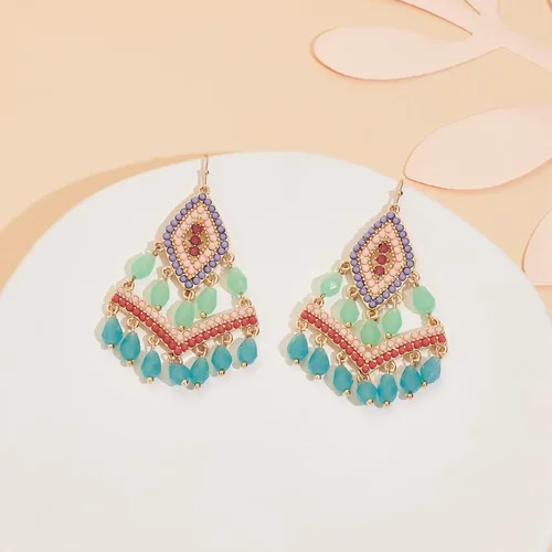 Vista 5 de Boho Drop Earrings Seed Bead Dangle Earrings Vacation Earrings Colorful Statement Earrings Jewelry Present