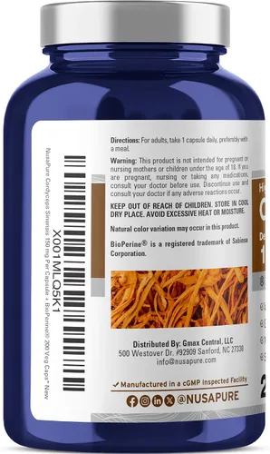 Vista 3 de NusaPure Cordyceps Extract 3000 mg 200 cápsulas vegetales (Sinensis CS-4, sin OMG y sin gluten) con bioperina