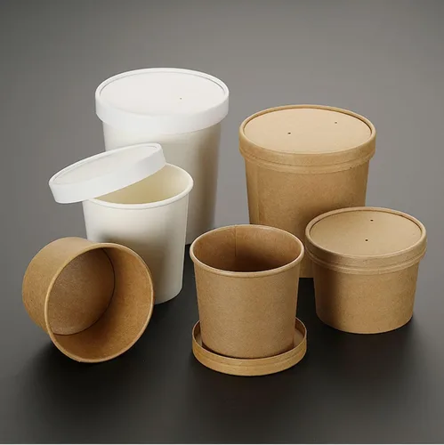 Vista 8 de Paquete de 100 recipientes de papel de 4 onzas para sopa con tapas ventiladas, recipientes desechables para alimentos, tazas de helado de estraza