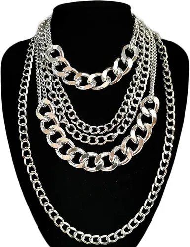 Vista 4 de Collares gruesos para mujer, cadena punk, collar de plata