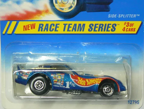 Vista 2 de Race Team Series #3 - Ruedas básicas con divisor lateral, color azul metalizado #277, Coche coleccionable, Mattel Hot Wheels