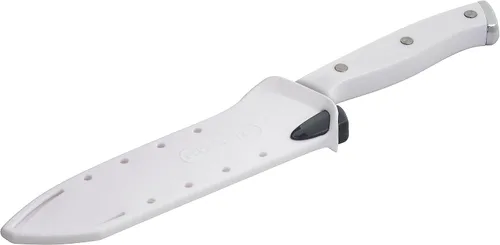Vista 9 de Farberware Edgekeeper Cuchillo Santoku con triple remache con cubierta de hoja autoafilable, cuchillo de cocina de acero inoxidable de alto carbono