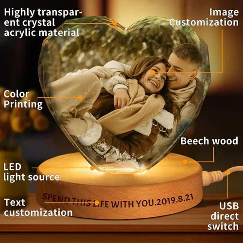 Vista 4 de Regalo de foto de cristal 3D personalizada – Imagen personalizada para el Día del Padre, cumpleaños, aniversario – Recuerdo para papá, parejas