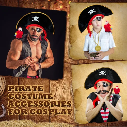 Vista 4 de HyDren Juego de 6 piezas de sombrero de capitán con estampado de calavera