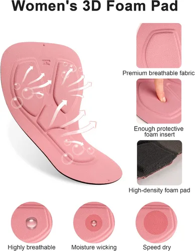 Vista 3 de DEALYORK Pantalones cortos acolchados para mujer, ropa interior de ciclismo, pantalones cortos de ciclismo con acolchado 3D, diseño súper ligero