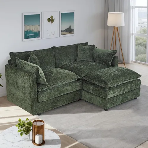 Vista 42 de Setawix Sofá Profundo de 3 Plazas con Otomana, Sofás de Nube en Forma de L de 112.2" para Sala de Estar, Sofá de Nube de Chenilla con Asiento Café