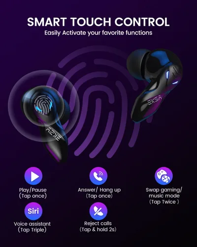 Vista 9 de EKSA GT1 - Auriculares inalámbricos para videojuegos, Bluetooth de 45 ms, ultra baja latencia, con modo de juegomúsica, auriculares con micrófono