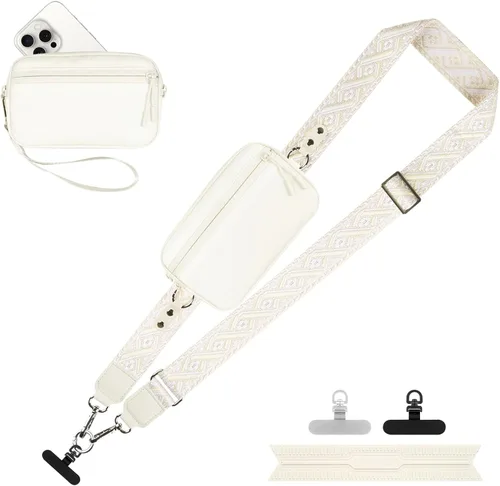 Vista 21 de YFWE Correa de clip and go para teléfono con cartera cruzada, cordón ajustable para teléfono con cartera RFID desmontable, correa universal