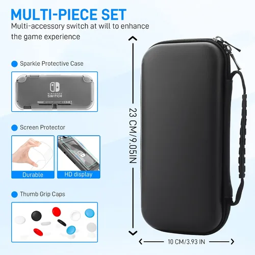 Vista 2 de RHOTALL Carrying Case for Nintendo Switch Lite,Shockproof Portable Accessories Bundle Travel Bag,TPU Case Cover with Screen Protector,10 Thumb Grips
