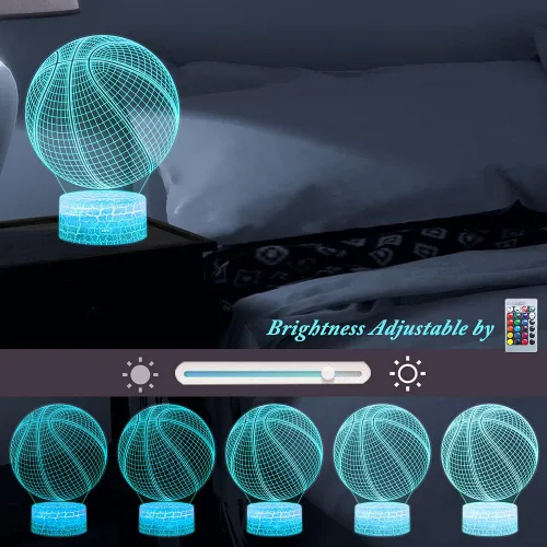 Vista 4 de Luz nocturna de baloncesto, lámpara de ilusión LED 3D con control remoto y cable USB, luces intercambiables de 16 colores, el mejor regalo