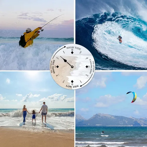 Vista 7 de Reloj de marea de madera, olas blancas y playa, costa este, océano Atlántico, reloj de marea de madera con marea alta y baja, reloj vintage