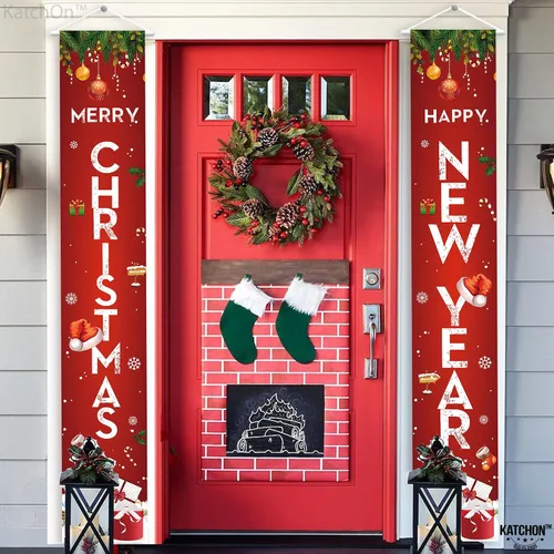 Vista 6 de KatchOn, Cartel de Feliz Navidad – 72 x 12 pulgadas, paquete de 2 Cartel de Feliz Año Nuevo para decoraciones de Año Nuevo 2025 Cartel de puerta