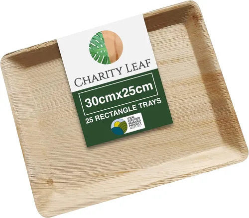 Vista 7 de Charity Leaf - Bandejas desechables de bambú de 12 x 10 pulgadas (10 piezas) platos de bambú para servir, tableros desechables, vajilla ecológica