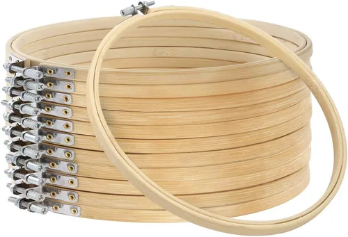 Vista 9 de Caydo 12 aros redondos de madera para bordar de 3 pulgadas Anillo de aro ajustable de punto de cruz circular a granel para adornos del hogar