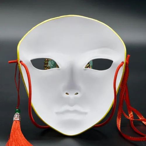 Vista 2 de Máscara de estilo antiguo para mujer, máscara japonesa Kabuki Kitsune, máscaras de cosplay pintadas a mano para mascarada