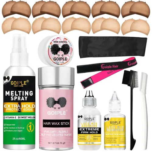 Vista 12 de Pegamento de peluca de 1.34 onzas, pegamento de peluca impermeable con encaje frontal para pelucas con herramientas y varilla de cera para cabello