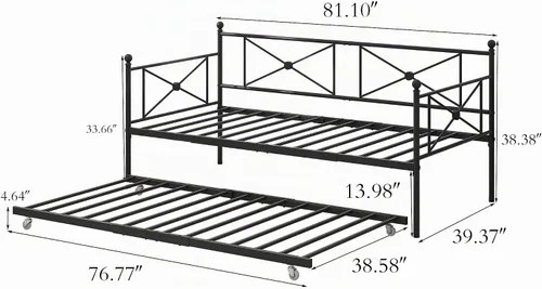Vista 2 de Sofá cama con base de sofá cama nido con cabecero, soporte de listones de acero premium, base de colchón multifuncional, individual, negro
