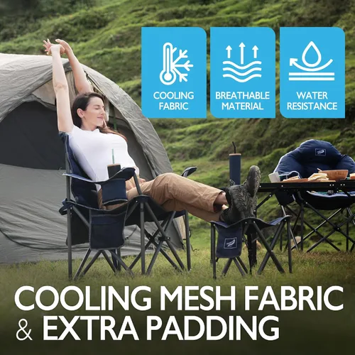 Vista 4 de Silla de camping plegable de gran tamaño para adultos, soporta 500 libras, tela transpirable, soporte para tazas aislado, enfriador de 8 latas