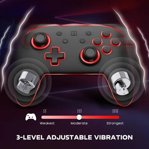 Vista 3 de D.Gruoiza Colorful LED Switch Pro Controllers for SwitchLiteOLED, Wireless Switch Controller with Adjustable Vibration,Turbo,6-Axis Gyro (Black LED)