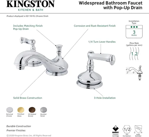 Vista 3 de Kingston Brass KS1168FL Royale - Grifo de lavabo generalizado, níquel cepillado