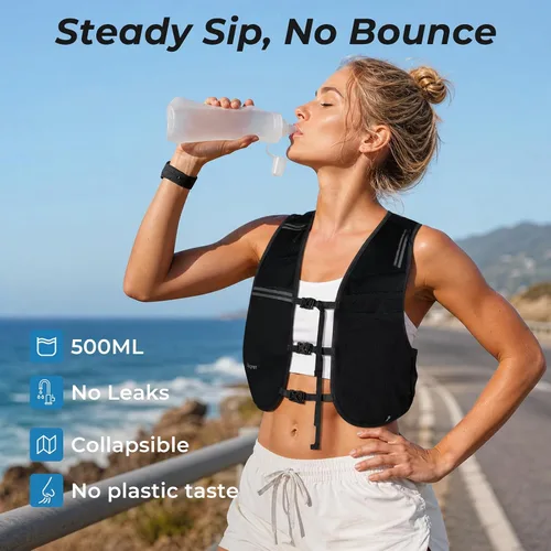 Vista 7 de Running Vest for Women & Men with 500ML Soft Flask Hydration Vest Negro