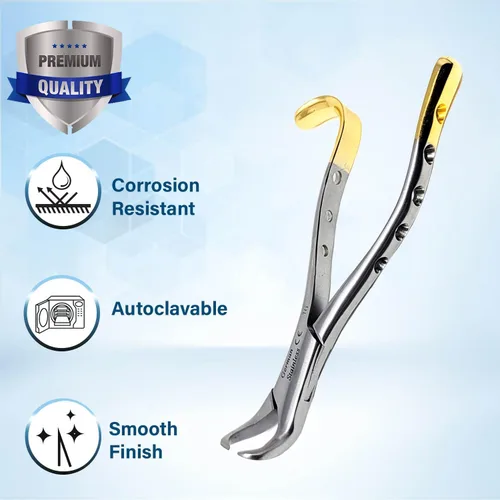 Vista 5 de Pinzas universales de extracción dental alemana, para extraer molares inferiores del hueso alveolar, mandíbulas dentadas, hechas de acero inoxidable