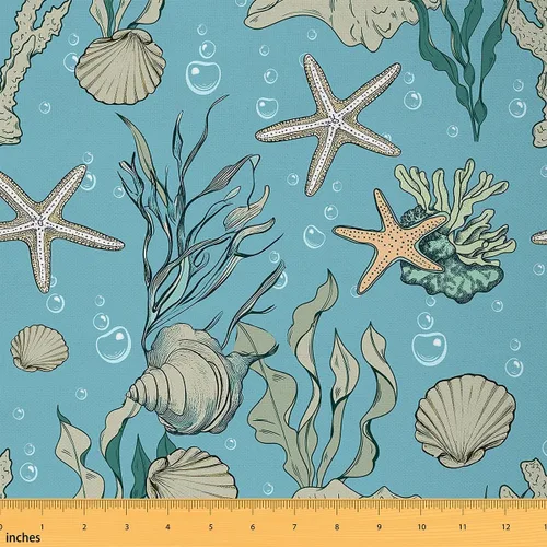 Vista 14 de jejeloiu The Yard, tela de tapicería de concha de mar de playa para sillas, tela decorativa impermeable para exteriores, 1 yarda, turquesa tostado